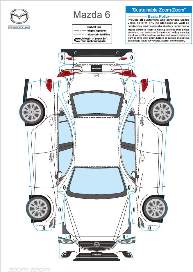 Cómo hacer un Mazda 6 con papel, diagrama